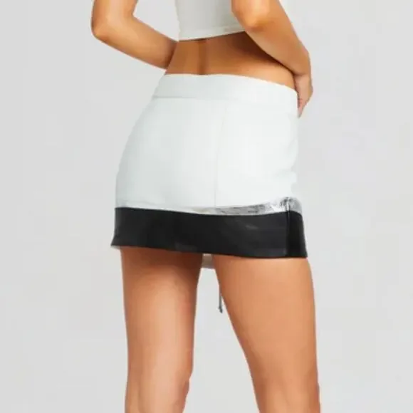 Retrofete Womens Sian Leather Zipper Mini Skirt Medium White Black Edgy - Picture 6 of 13